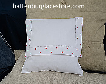 Envelope Pillow. Swiss Polka dots. TRUE RED color.12 in.